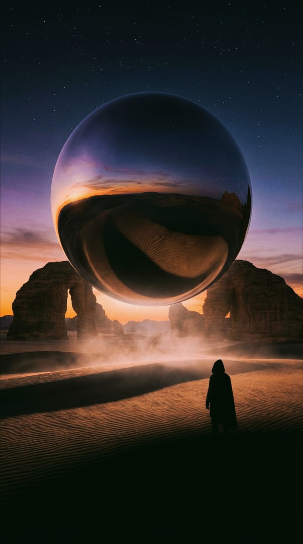 Surreal Desert Sphere Fantasy HD Wallpaper 4K