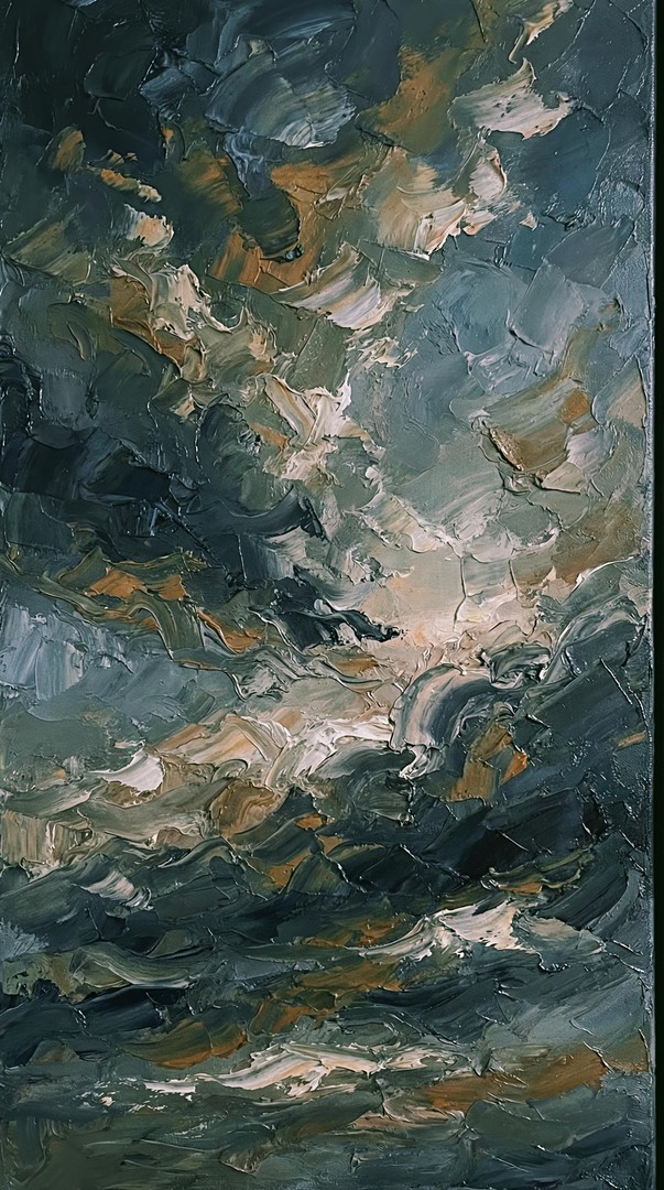 Abstract Oil Painting Dark Green Gold Texture 4K Wallpaper