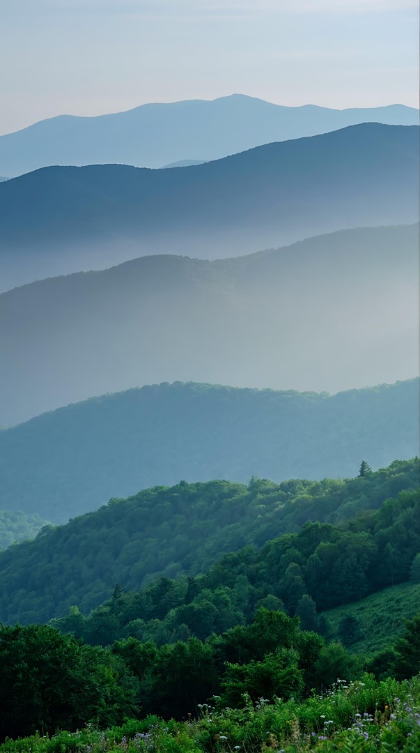 Mountain Landscape Misty Blue Layers Fog 4K Wallpaper