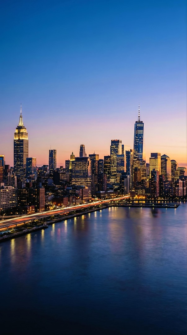 New York City Skyline Sunset Manhattan River 4K Wallpaper