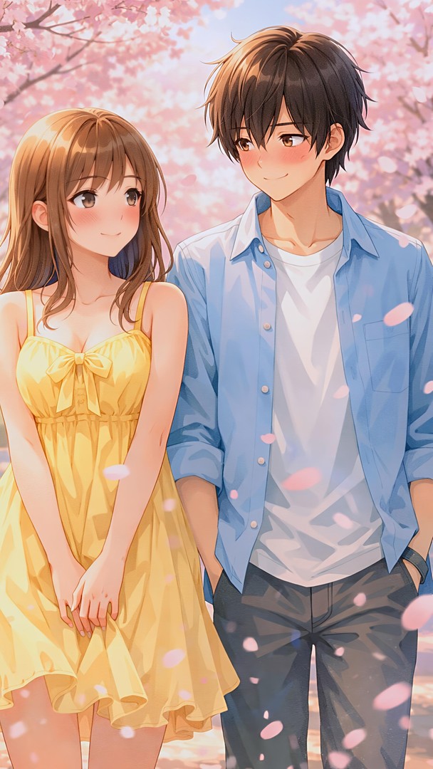 Anime Couple Cherry Blossom Spring HD Wallpaper 4K
