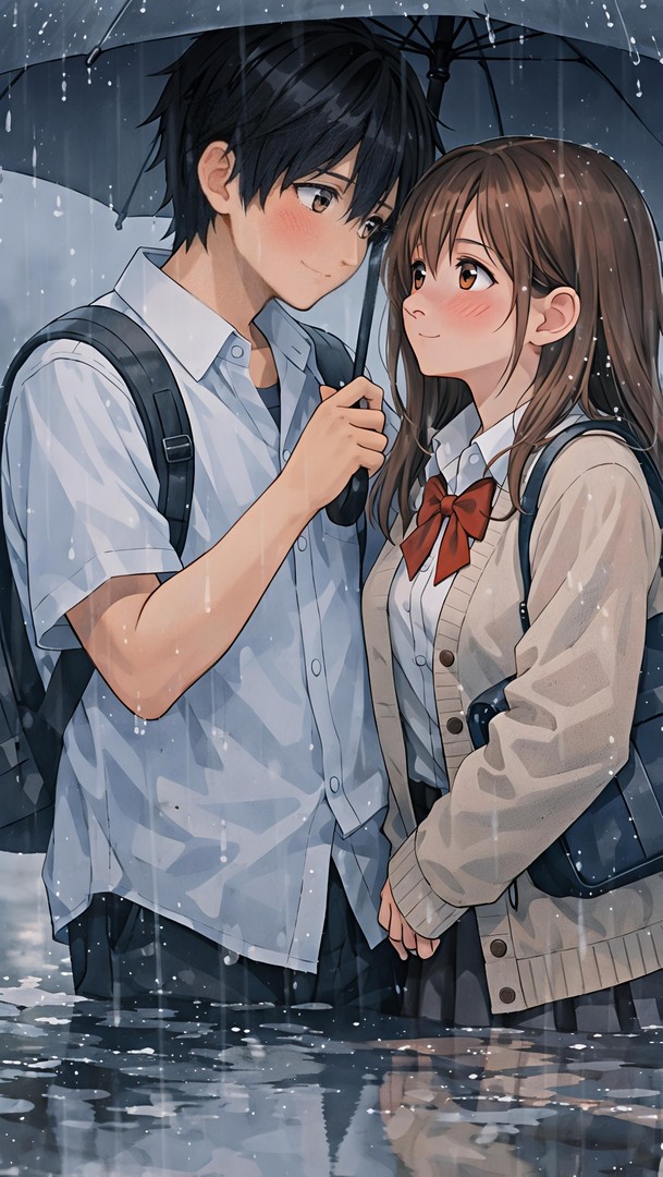 Anime Rainy Day School Romance HD Wallpaper 4K