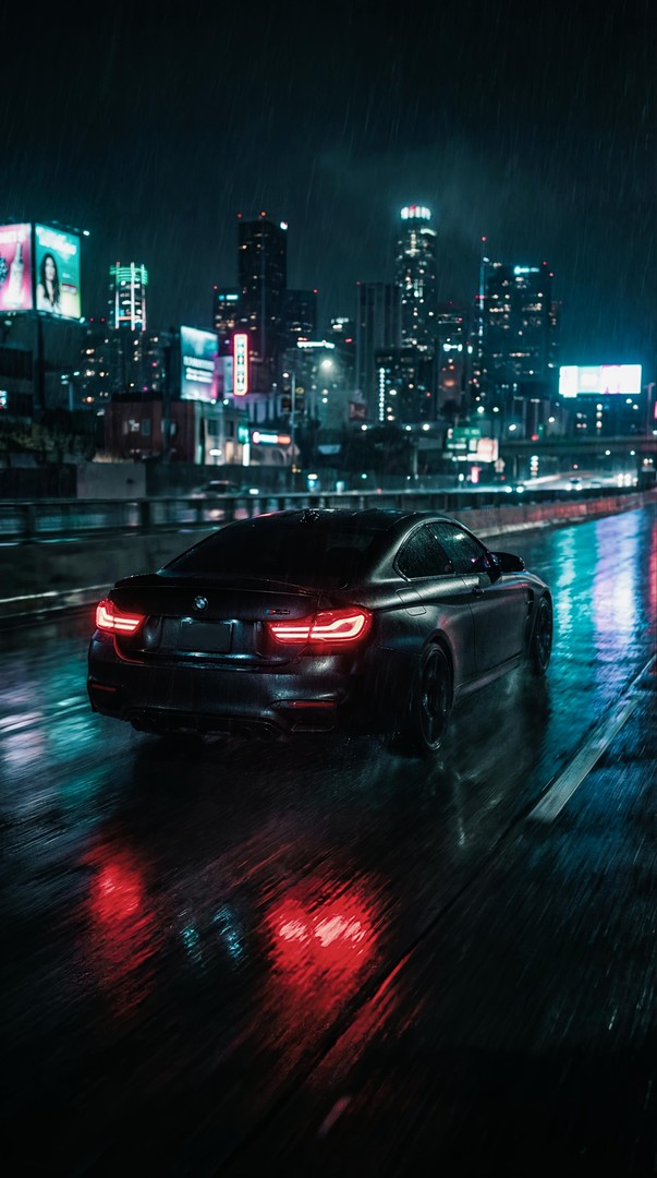BMW Night Rain Drive HD Wallpaper 4K
