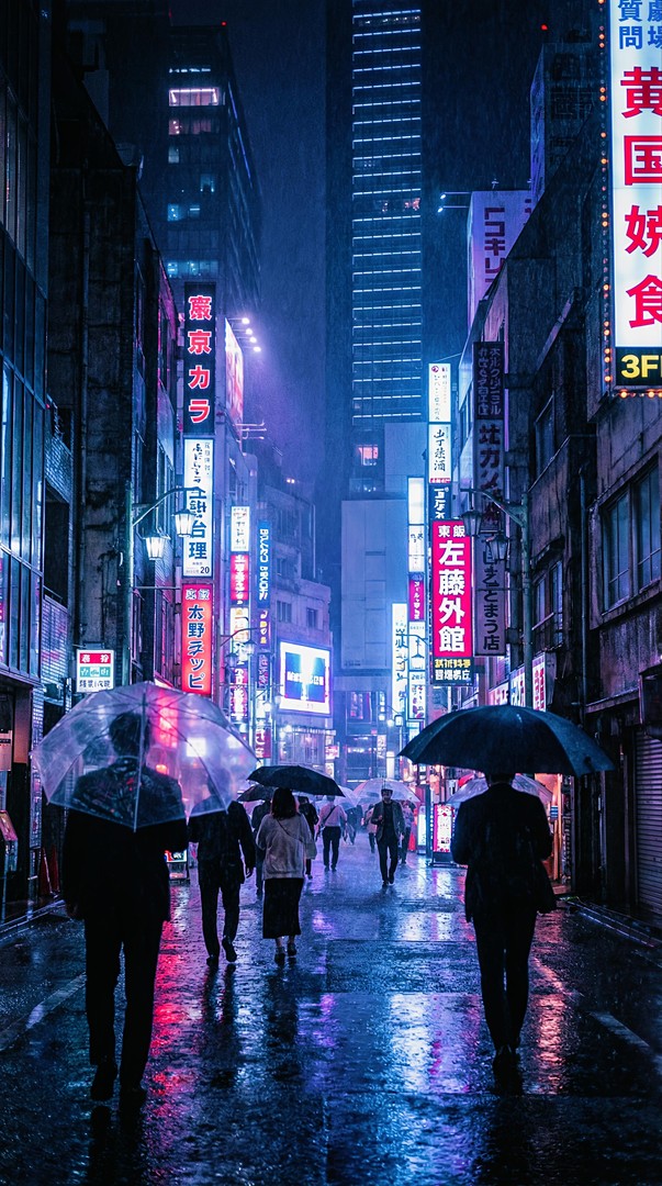 Neon Rain City Street HD Wallpaper 4K
