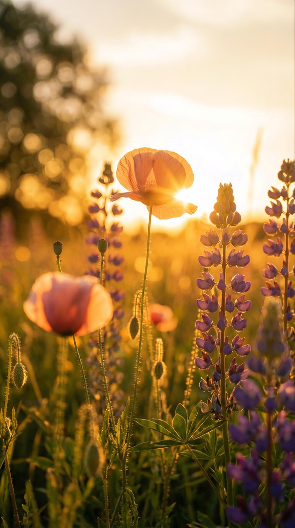Golden Hour Wildflowers Field HD Wallpaper 4K