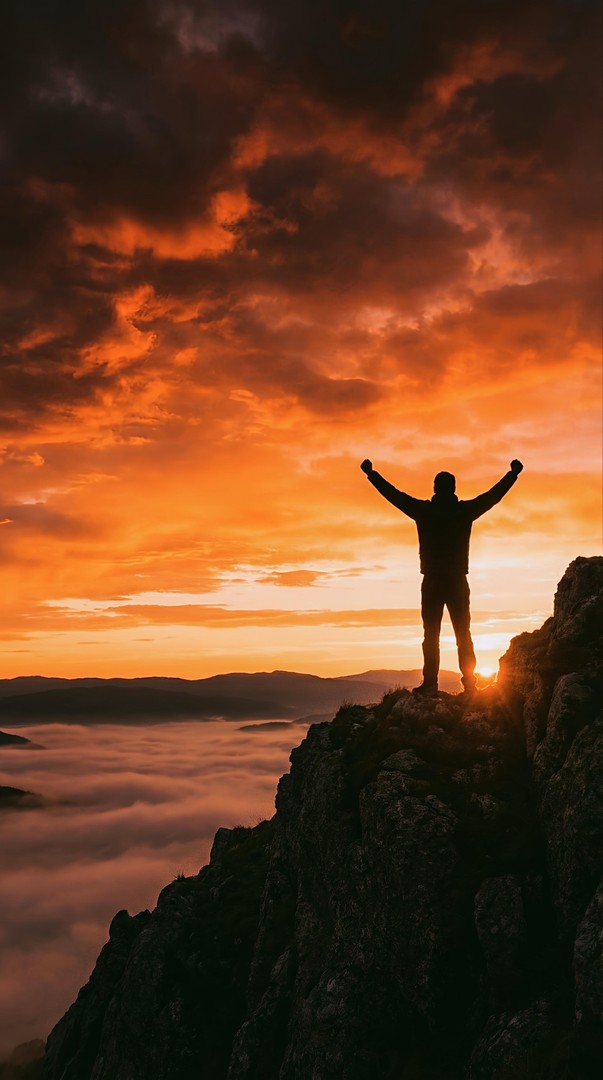 Mountain Sunrise Victory Silhouette HD Wallpaper 4K