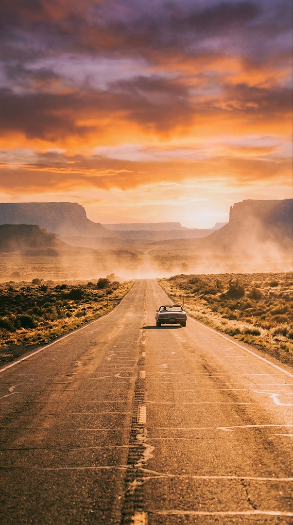 Desert Highway Sunset Road Trip HD Wallpaper 4K
