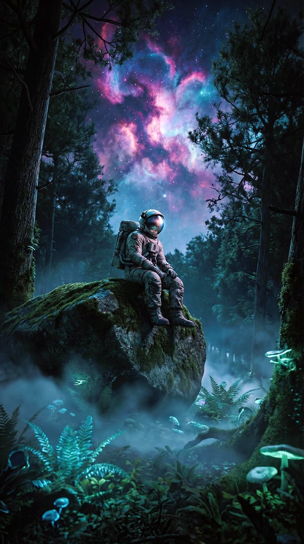 Astronaut Under Cosmic Night Sky HD Wallpaper 4K