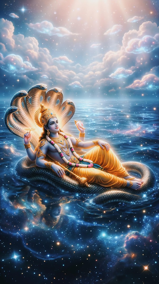 Lord Vishnu on Sheshnag HD Wallpaper 4K