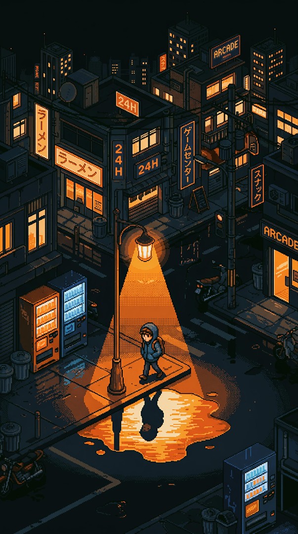 Lonely Boy Under Streetlight Pixel Art HD Wallpaper 4K