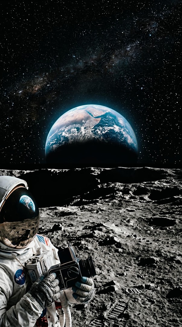 Astronaut on Moon with Earth View HD Space Wallpaper 4K
