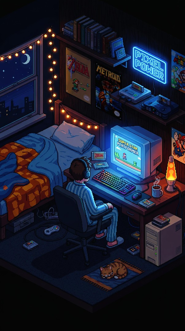 Retro Gaming Bedroom Pixel Art HD Wallpaper 4K