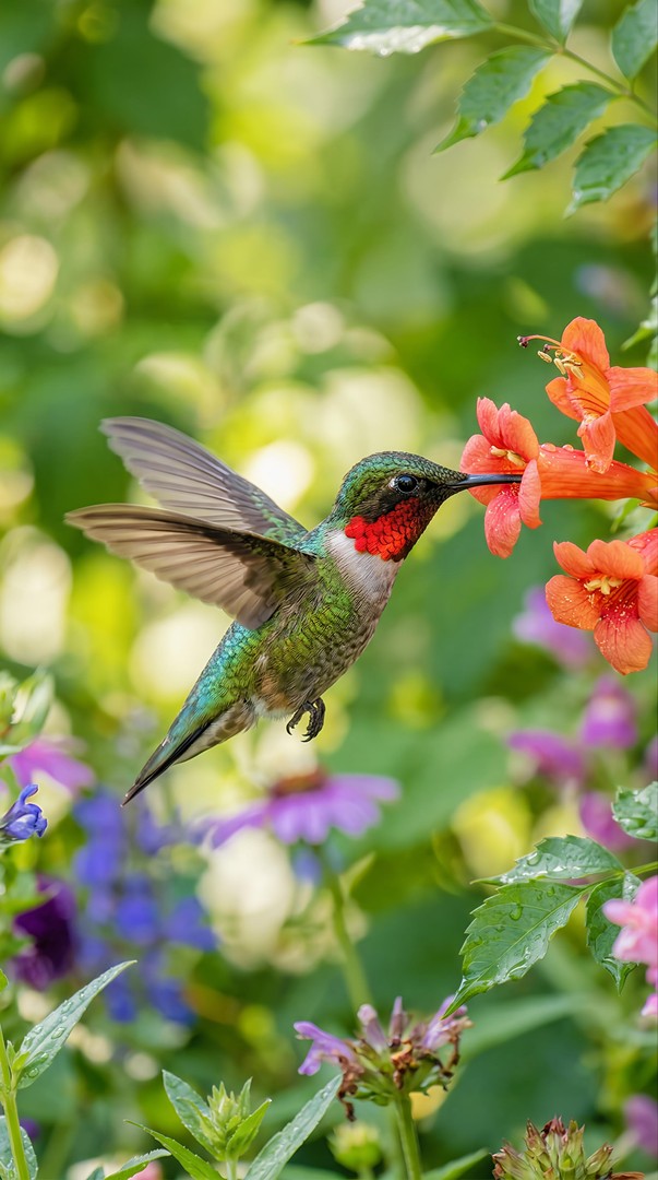 Hummingbird Feeding on Flower HD Nature Wallpaper 4K