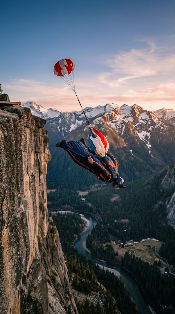 BASE Jumping from Mountain Cliff HD Adventure Wallpaper 4K