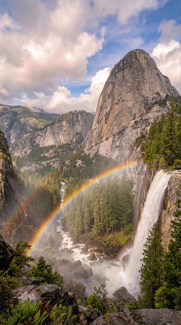 Mountain Waterfall with Rainbow HD Nature Wallpaper 4K