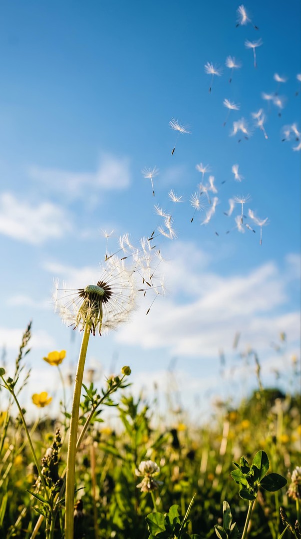 Dandelion Seeds Flying in Sky HD Wallpaper for mobile