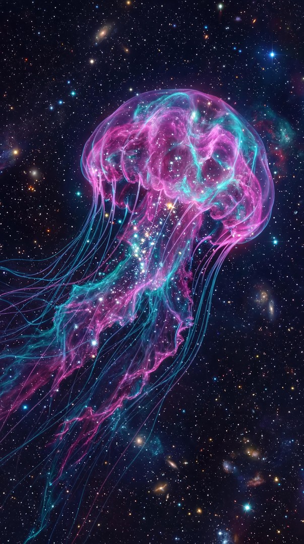 Neon Cosmic Jellyfish Space Art HD Wallpaper 4K - Galaxy Fantasy Glow