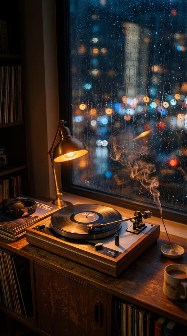 Cozy Rain Window Aesthetic HD Wallpaper 4K - Night Chill Setup