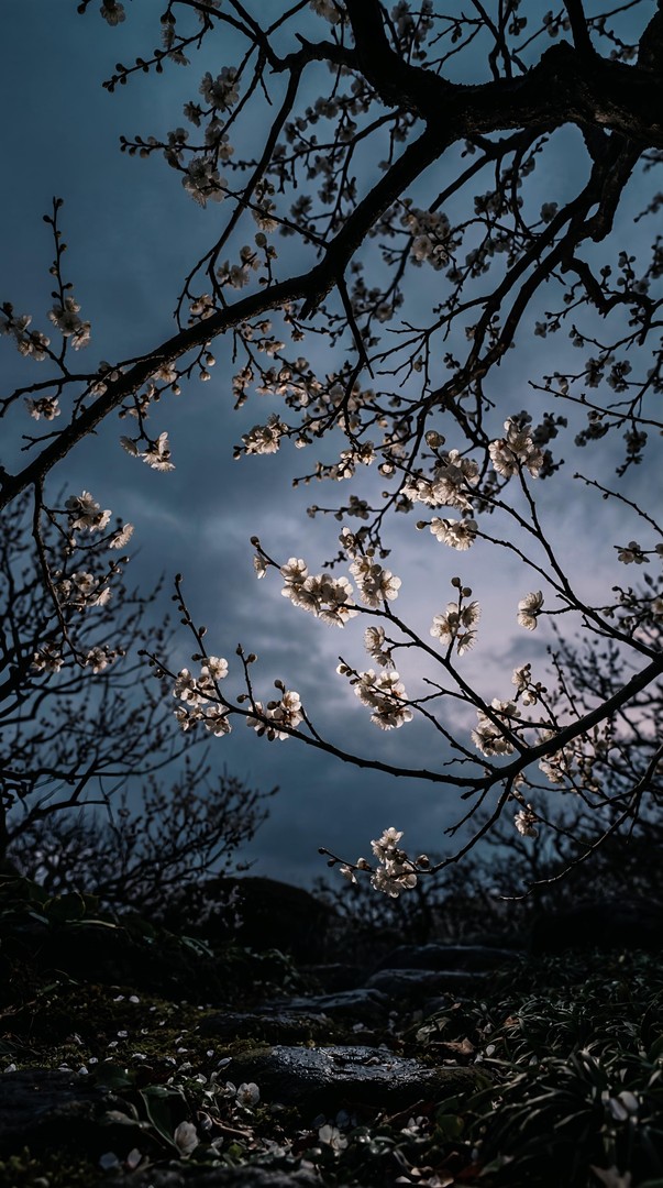 Cherry Blossom Night HD Wallpaper 4K - Moody Nature Aesthetic