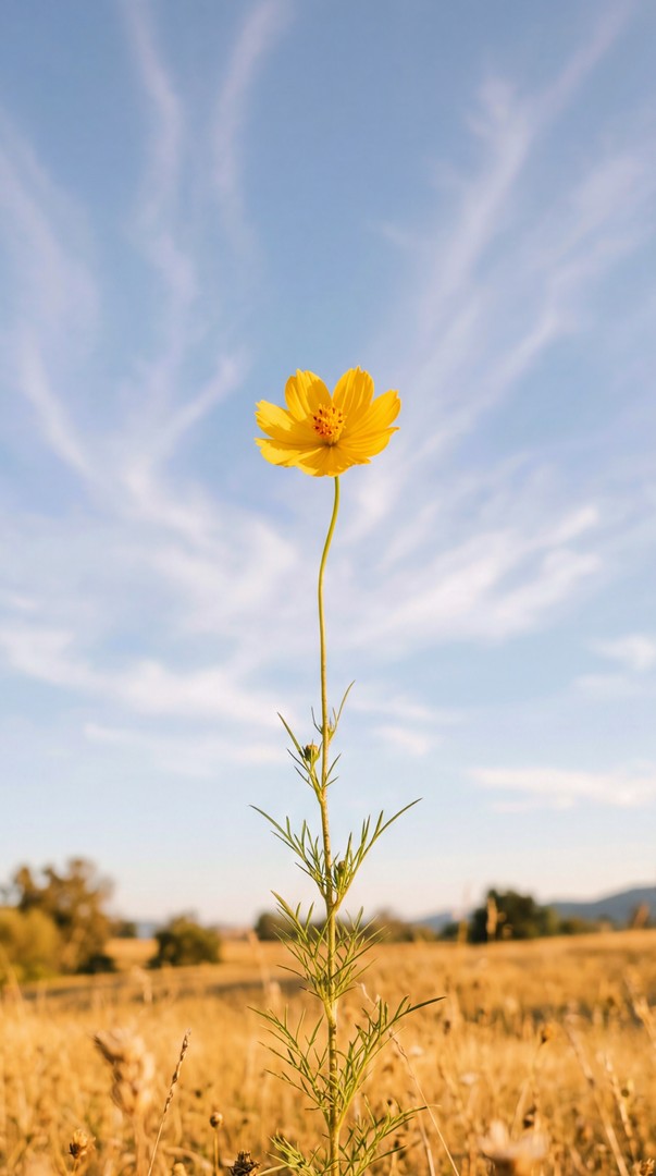 Single Yellow Flower HD Wallpaper 4K - Minimal Field Aesthetic