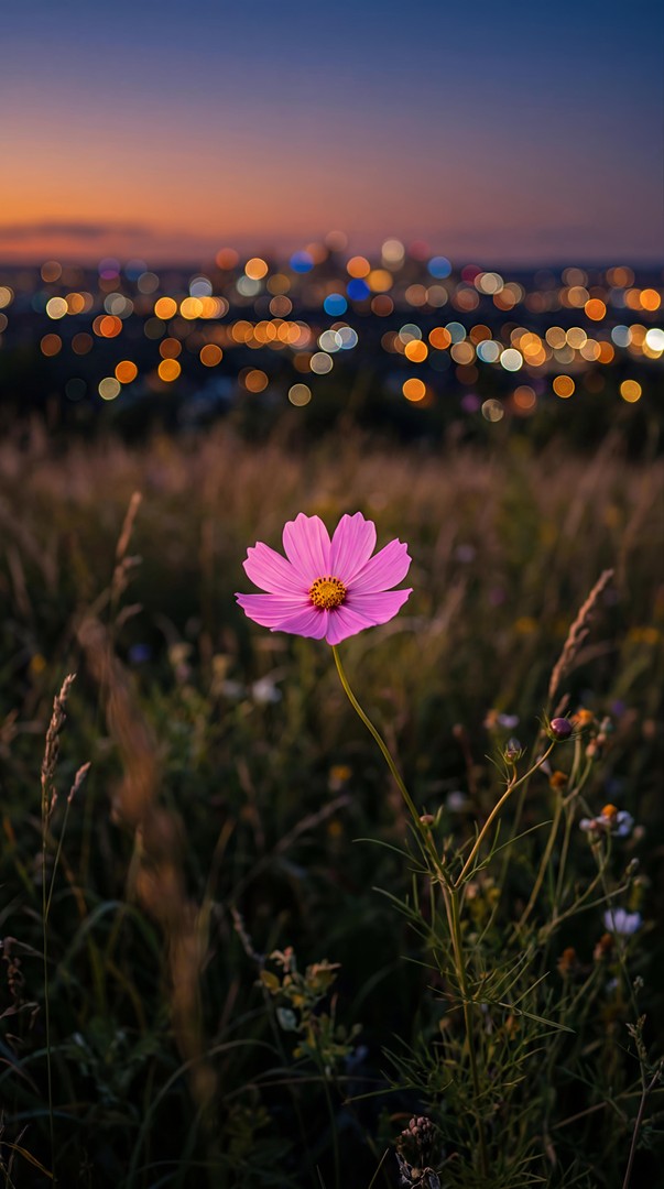Pink Flower Bokeh HD Wallpaper 4K - Sunset City Lights Aesthetic