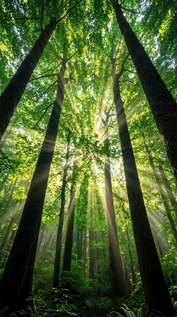 Sunlight Forest Rays HD Wallpaper 4K - Green Nature Aesthetic