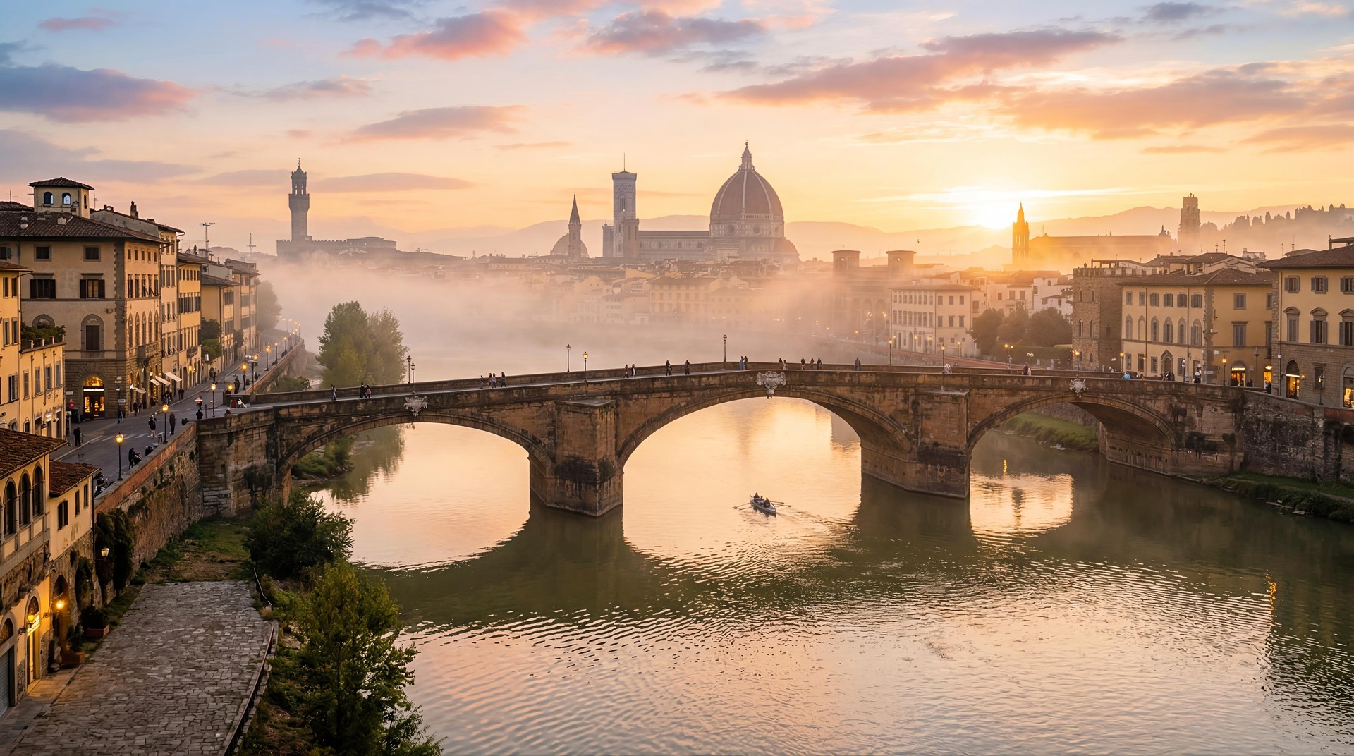 Florence Bridge Sunrise HD Wallpaper 4K - Italy Cityscape Aesthetic