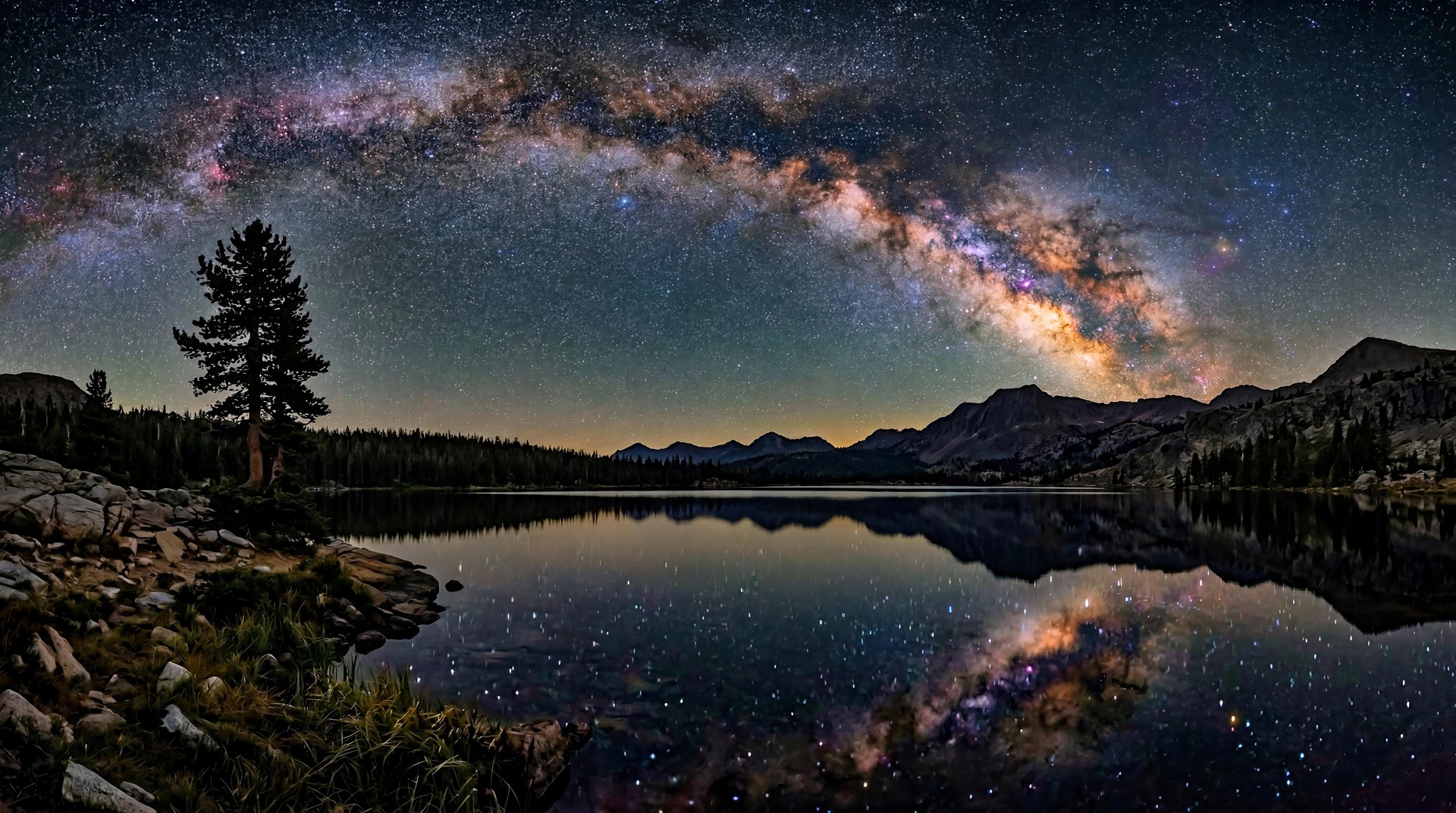 Milky Way Lake Reflection HD Wallpaper 4K - Night Nature Aesthetic