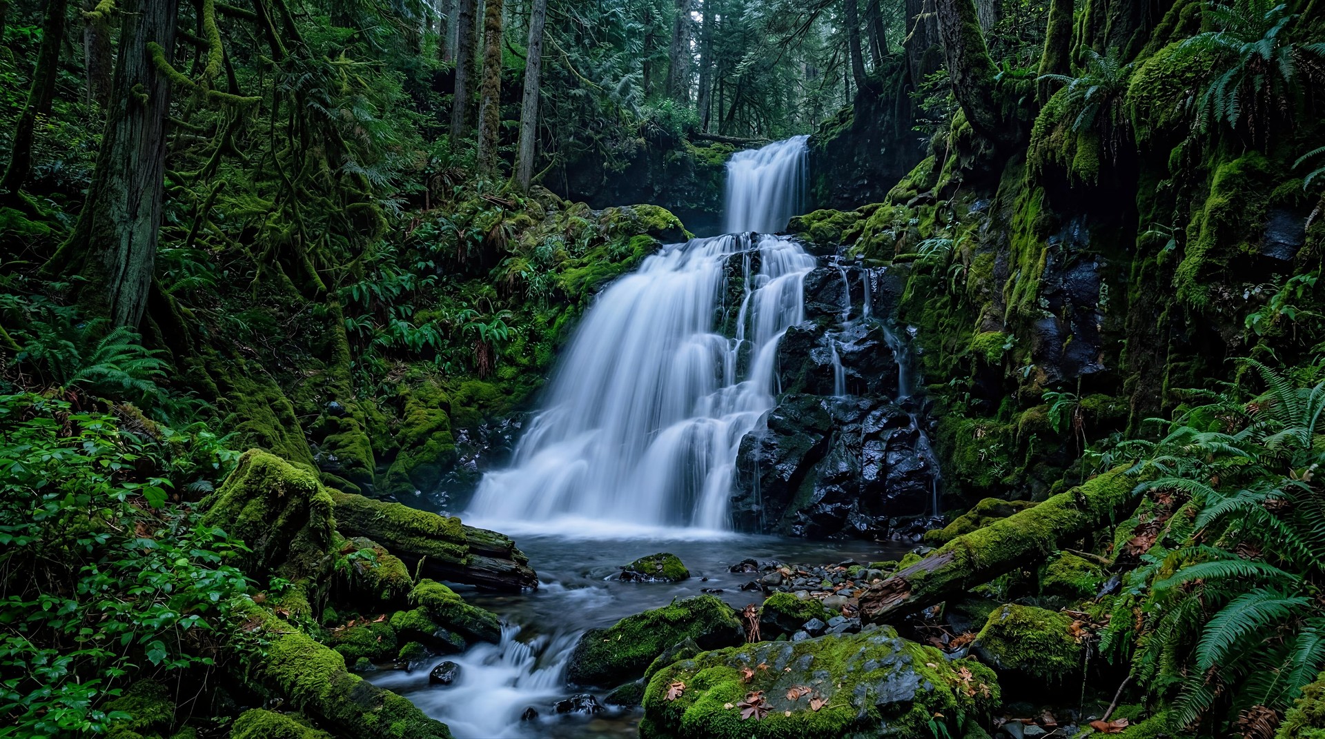 Forest Waterfall HD Wallpaper 4K - Green Nature Aesthetic