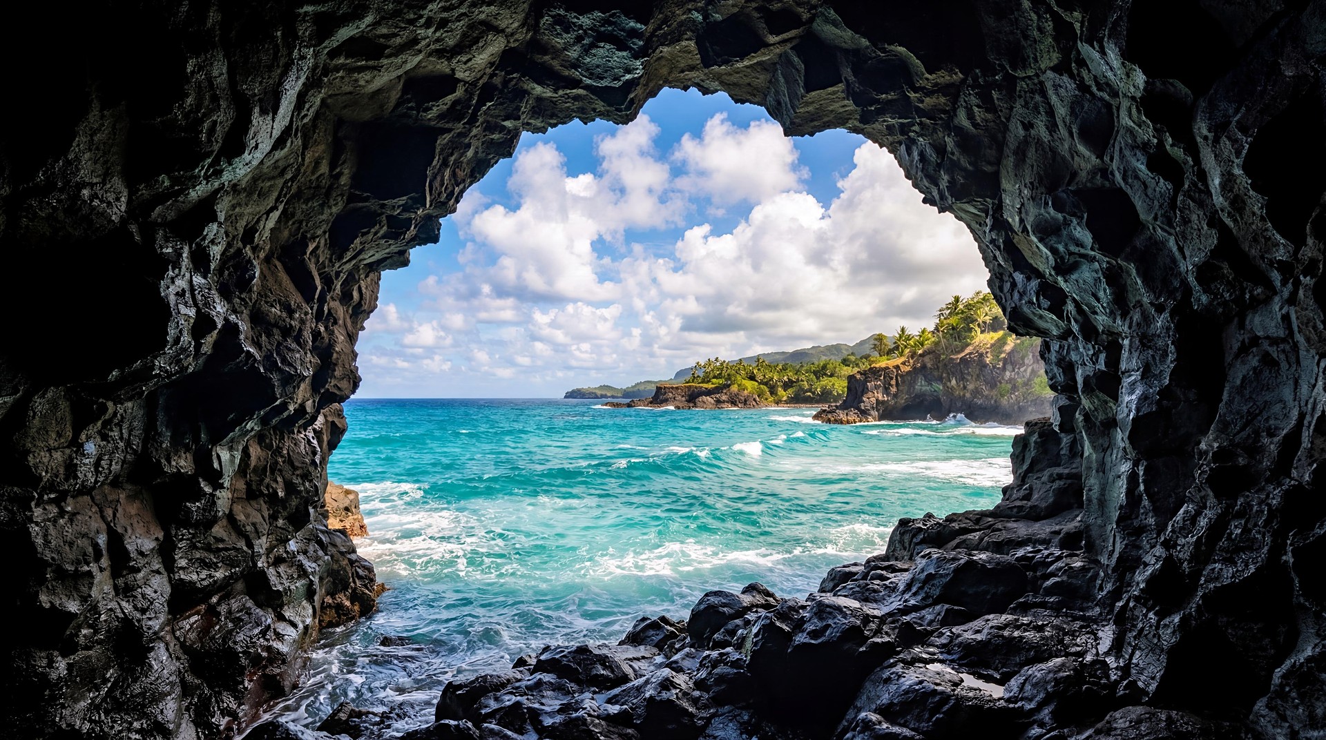 Ocean Cave View HD Wallpaper 4K - Tropical Beach Aesthetic