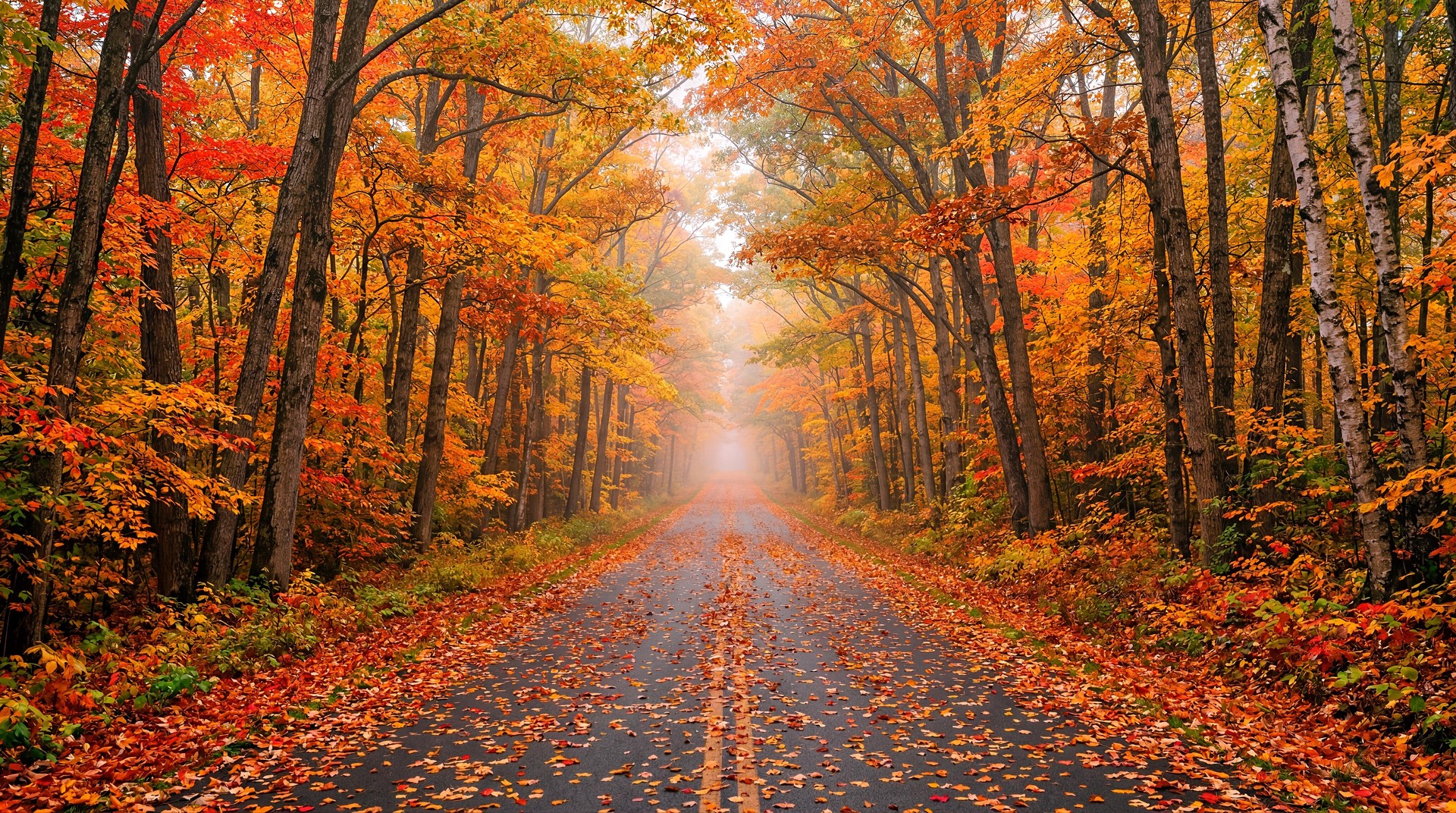 Autumn Forest Road HD Wallpaper 4K - Fall Nature Aesthetic