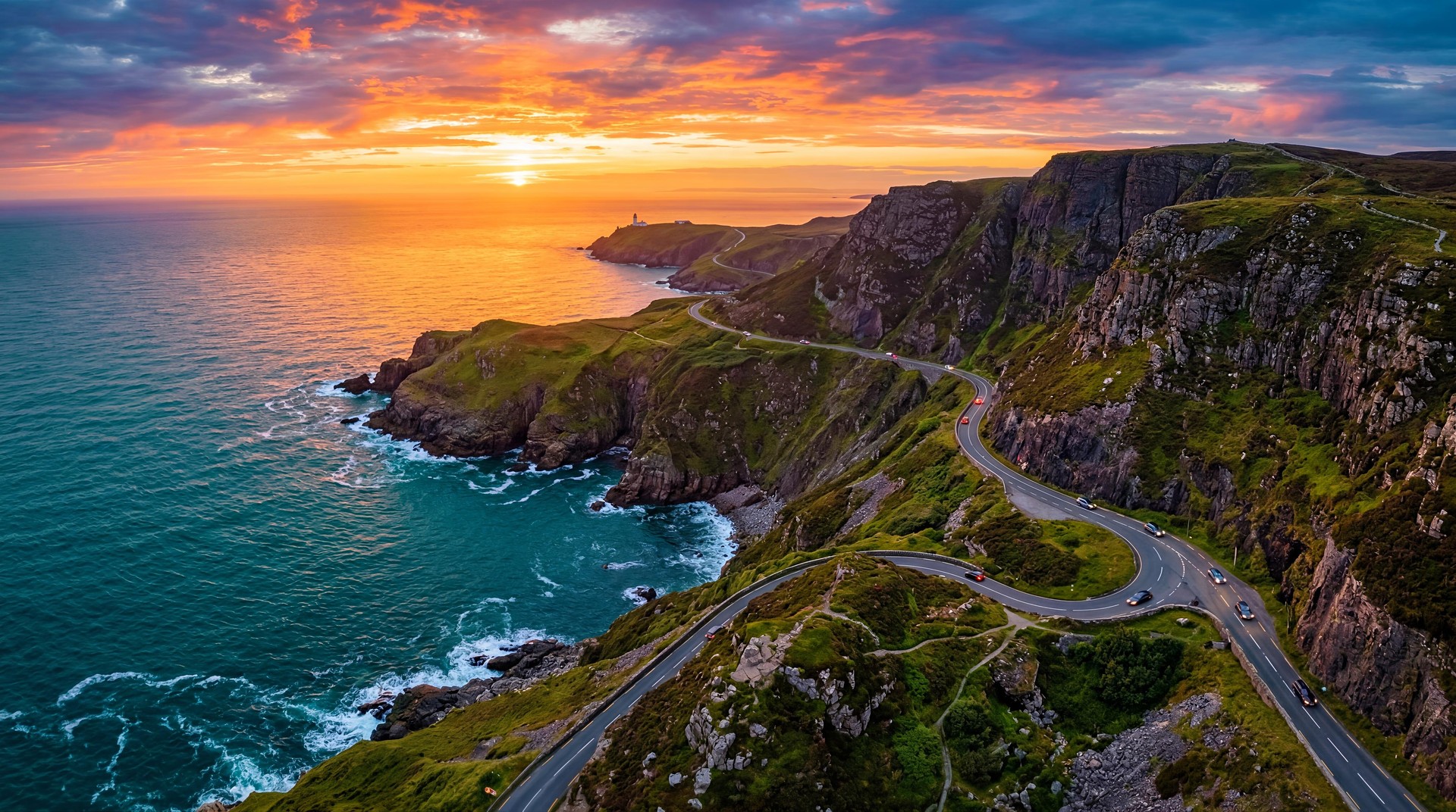Coastal Cliff Road Sunset HD Wallpaper 4K - Scenic Nature Aesthetic