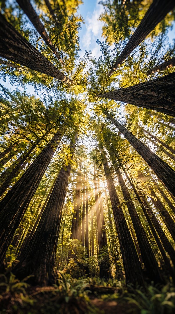 Sunlight Forest Up View HD Wallpaper 4K - Golden Nature Rays