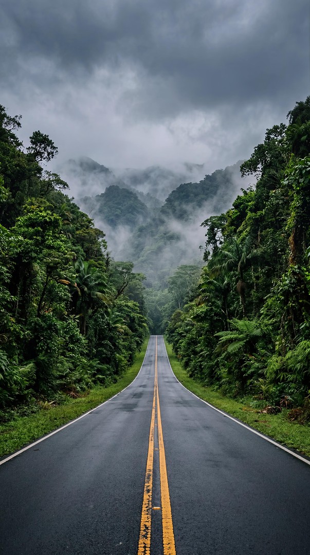 Jungle Road HD Wallpaper 4K - Misty Forest Path Aesthetic