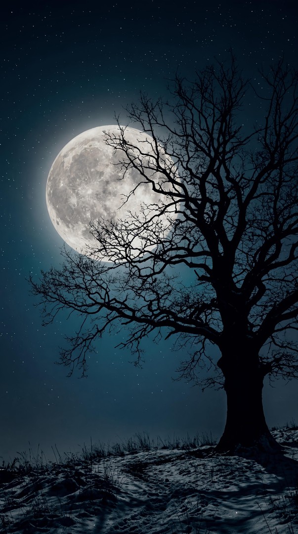 Full Moon Tree HD Wallpaper 4K - Night Sky Dark Aesthetic