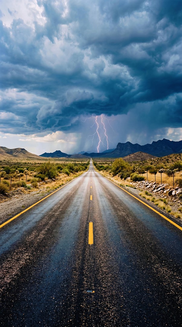 Lightning Storm Road HD Wallpaper 4K - Dramatic Sky Landscape