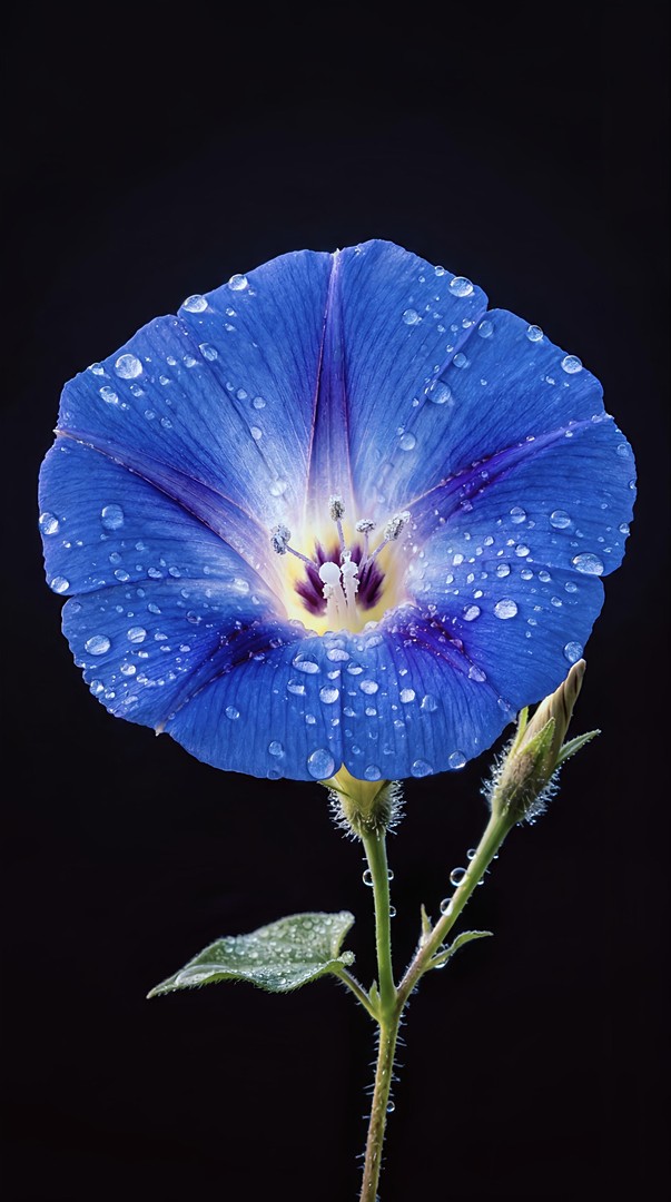 Blue Flower Macro HD Wallpaper 4K - Water Drops Aesthetic