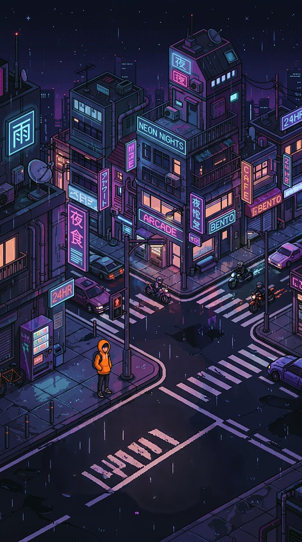 Neon City Illustration HD Wallpaper 4K - Cyberpunk Aesthetic Art