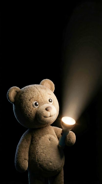 Cute Teddy Bear Holding Flashlight 4K Wallpaper