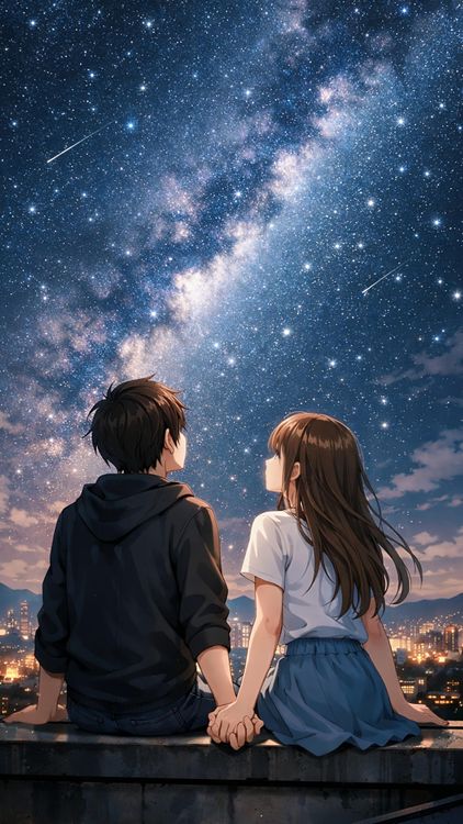 Anime Couple Under Milky Way Night HD Wallpaper 4K